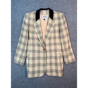 Kasper for ASL Vintage Plaid Blazer Shoulder Pads Cream Black 8
